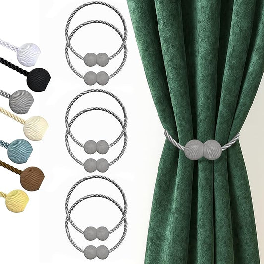 Hion Magnetic Curtain Tiebacks Grey 6 Pack, Curtain Tiebacks Buckles Holdbacks Holders Hooks Clip for Home Bedroom Office Decorative Thick or Thin Curtain