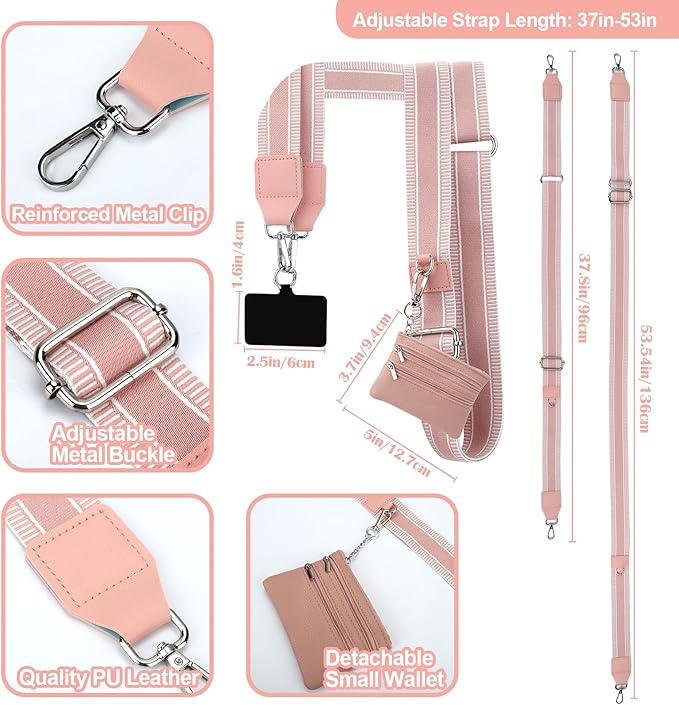 XANGNIER Clip and Go Strap for Phone with Wallet Crossbody, Phone Strap with Zippered Wallet, Adjustable Anti Theft Cellphone Lanyard for Women, Cellphone Chain Accessories,Multicolor 19