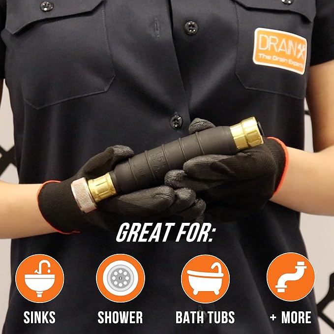 DrainX Hydro Pressure Drain Cleaning Bladder Pro - Fits 1.5" to 3" Drain Pipes - Unclogs Stubborn Blockages in Bathroom Sinks, Shower Drains, Bathtubs, Plumbing Pipes