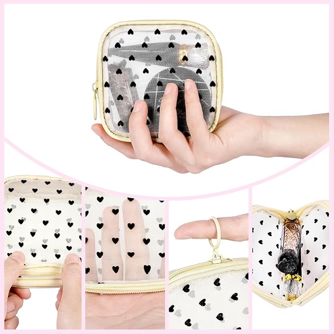 4 Pieces Mini Zipper Nylon Mesh Pouch, Mesh Cosmetic Bags Makeup Bags, Multipurpose Travel Toiletry Bags for Office Supplies and Travel Accessories (Multicolored 01, S)