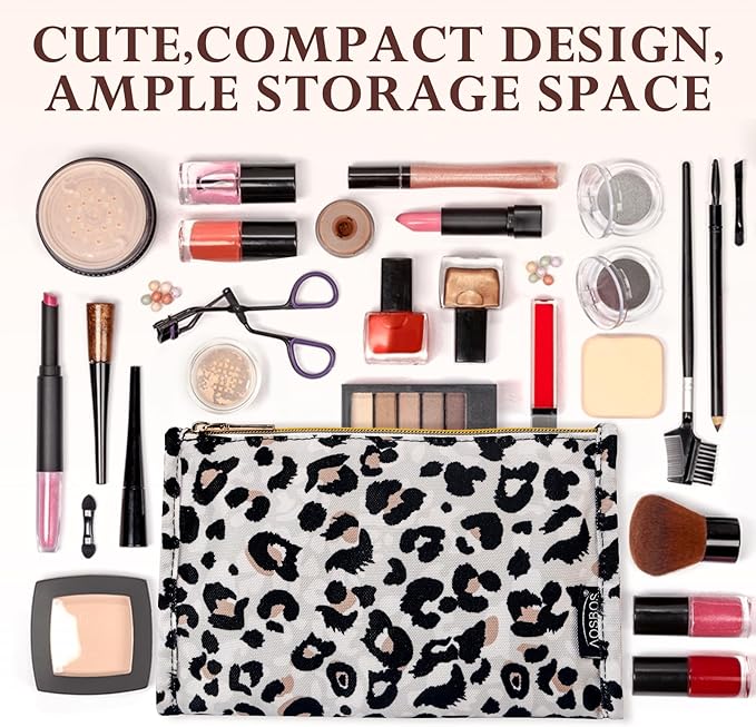 Aosbos Premium Small Makeup Bag, Compact Cosmetic Pouch, Travel-Size Make UP Case for Women, Leopard