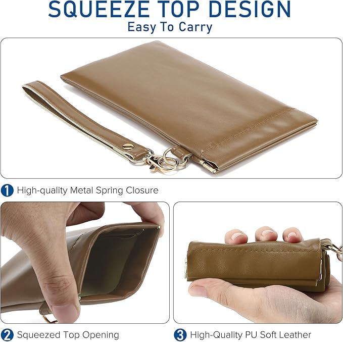 2Pack Leather Glasses Case for Women Men Book-like Hard Shell Eyeglass Bag With Carrying Strap Soft Sunglasses Pouch