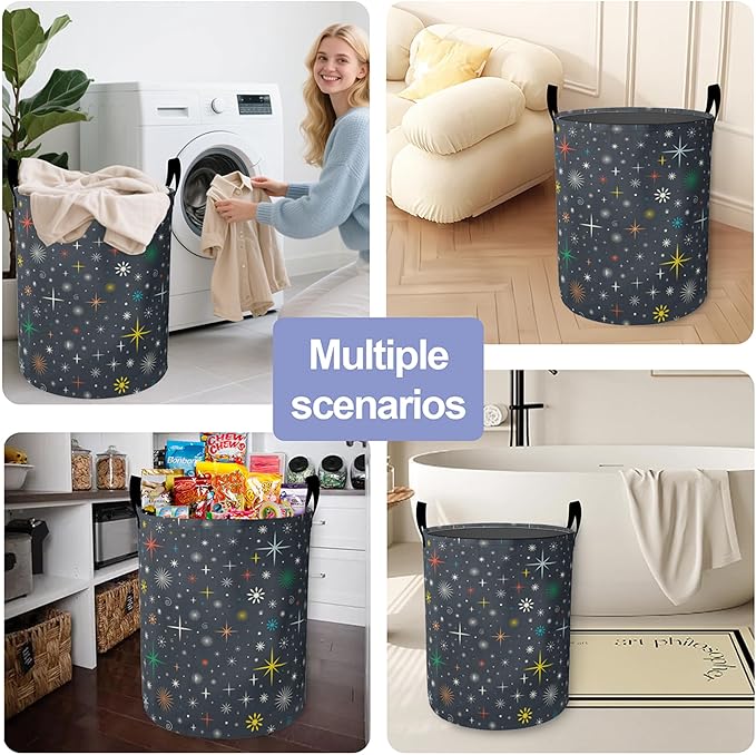 Medieval Atom Laundry Basket-Large Foldable Hamper Holder Portable Tall Collapsible Laundry Hamper Storage Basket Bin with Handles, Canvas & Waterproof lining for Household Items