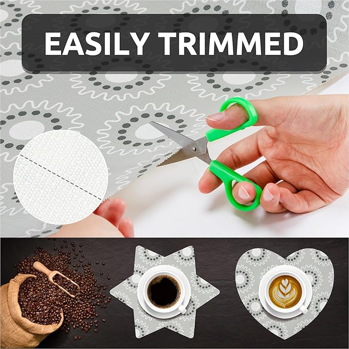 FIFTY FEET 18X96 Inch Shelf Liner for Kitchen Cabinets, PVC Drawer Liner for Dresser Non-Slip Bathroom, Non-Adhesive Cabinet Liner Washable (Grey Circle)(1 Roll)