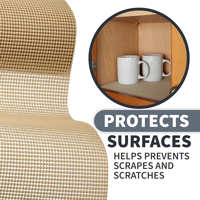 Sterline Shelf Drawer Liner Non-Adhesive Liners for Kitchen Cabinets Cupboard Pantry Non-Slip Waterproof Oil Proof Shelf Liners 12" x 20 ft Tan Shelf Paper