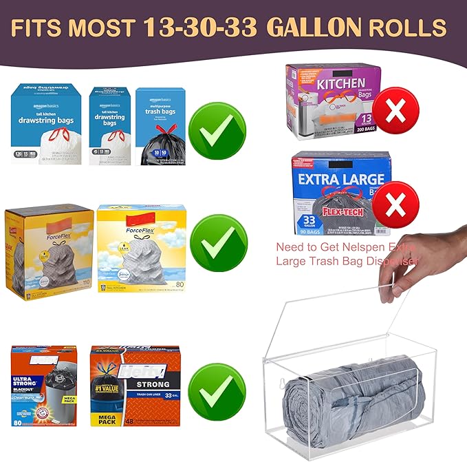 Large Trash Bag Holder with Lid, Wall Mount and Under Sink Stackable, Clear Acrylic Cabinet Kitchen Organizer Storage Box Dispenser for Plastic Garbage Bags Grocery Bag Roll Can Container
