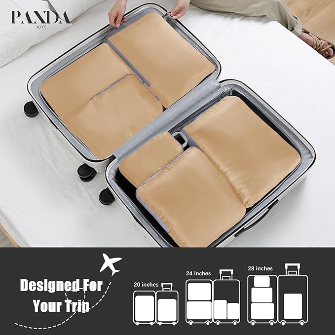 4 Set Compression Packing Cubes Travel - Travel Accessories Expandable Packing Organizers for Carry On - Essentials Luggage Bags - Brown