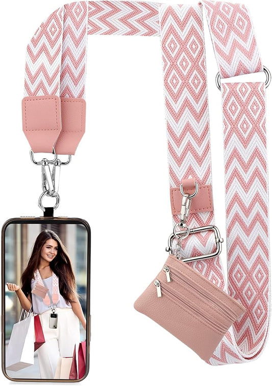 XANGNIER Clip and Go Strap for Phone with Wallet Crossbody, Phone Strap with Zippered Wallet, Adjustable Anti Theft Cellphone Lanyard for Women, Cellphone Chain Accessories, Multicolor 18