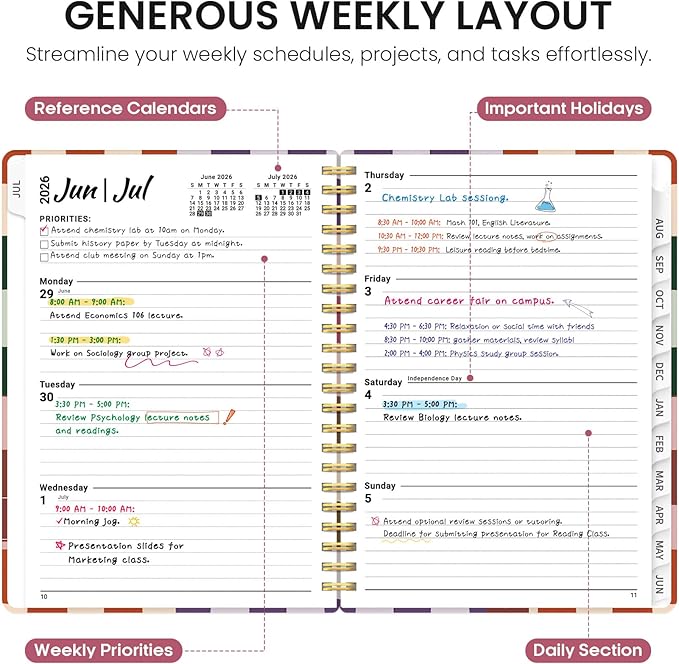 Planner 2026-2027, Academic Year Monthly and Weekly Calendar Planner, Jul 2026 - Jun 2027, Hardcover Teacher Student Planning Agenda book with Tabs, Perfect for School Office Supplies, 6.3" x 8.5" - Checkered