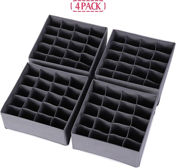DIOMMELL 4 Pack Foldable Cloth Storage Box Closet Dresser Drawer Organizer Fabric Baskets Bins Containers Divider for Clothes Underwear Socks Lingerie Clothing, Dark Grey 40-0000
