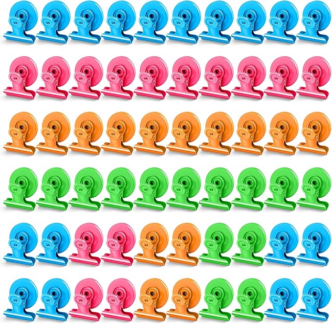 60 Pack Magnetic Clips Heavy Duty, Colorful Magnet Clips for Fridge, Refrigerator Magnets, Strong Magnetic Clip, Scratch Free Magnets with Clip for Whiteboard, Refrigerator, Locker