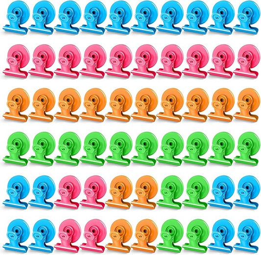 60 Pack Magnetic Clips Heavy Duty, Colorful Magnet Clips for Fridge, Refrigerator Magnets, Strong Magnetic Clip, Scratch Free Magnets with Clip for Whiteboard, Refrigerator, Locker