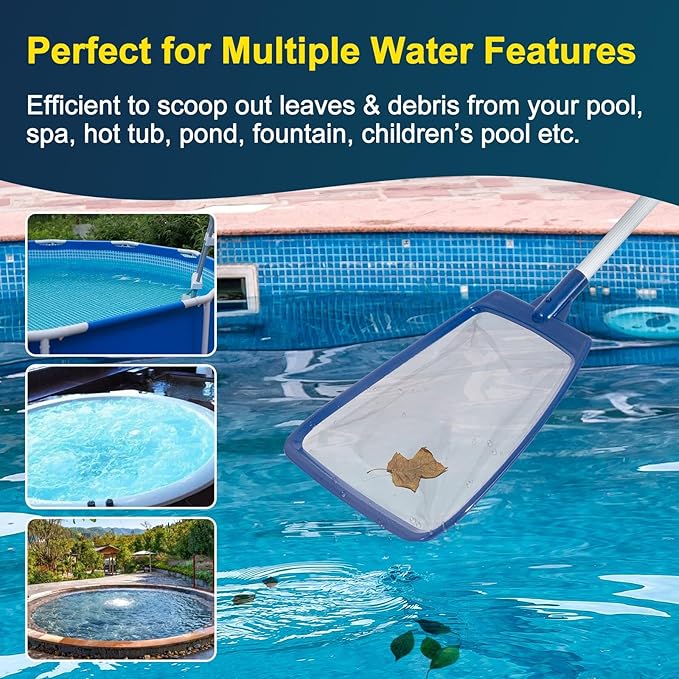 POOLAZA Hot Tub Skimmer Net Fine Mesh with Extendable Aluminum Handle 35 Inch - Hot Tub Net Skimmer for Leaf & Debris Removal, Heavy-Duty Spa Net for Hot Tub, Above Ground Pools & Small Pools