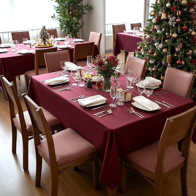 sancua Tablecloths for 8 Foot Rectangle Tables, 8 Pack - Washable Polyester Fabric Table Cloth for Chirstmas Party, Birthday, Banquet Reception, 60x120 Inch Burgundy
