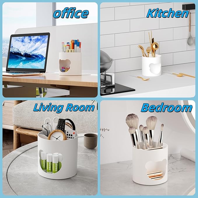 Marbrasse Desk Organizer, Cute Pen Holder for Desk, Pencil Pen Organizer for Classroom Must Haves, Art Supply Storage Box Caddy for Office, Home (White & White Bear Head, one size)