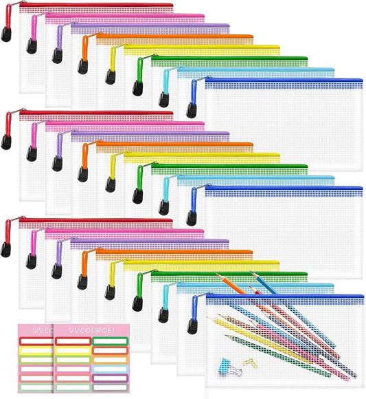 24pcs Mesh Zipper Pouch Bags Small, 8.1x4.8 Inches Zipper Pencil Bags, 8 Colors Pencil Pouch Bulk, Reusable Pencil Bags for Office Supplies and Travel Storage