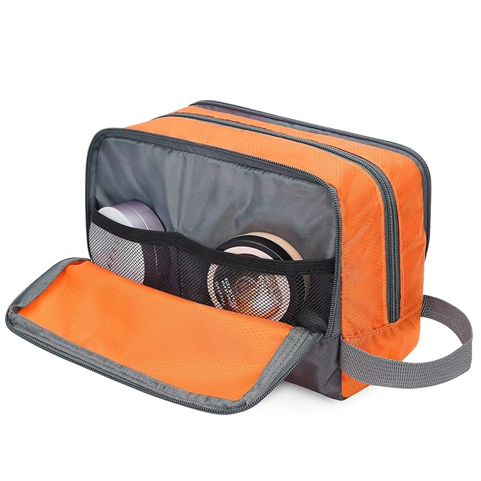 Toiletry Bag for Men/Women, Hanging Dopp Kit, Water-Resistant Shaving Bag, Small Toiletry Bag for Traveling (Orange)