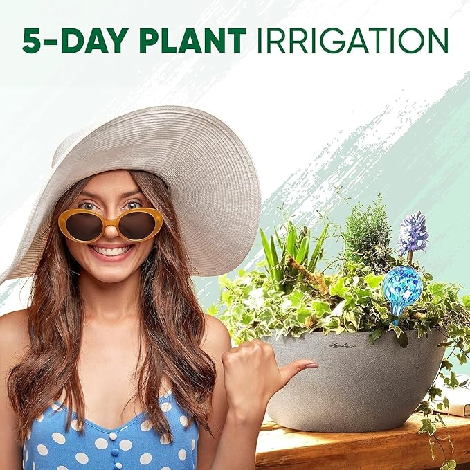 Mission Gallery Plant Watering Globes Set of 8 - Small Self Watering Globes for Indoor & Outdoor Plants - Multicolored, Automatic, Glass Watering Bulbs for Daily Use, Plant Watering Devices