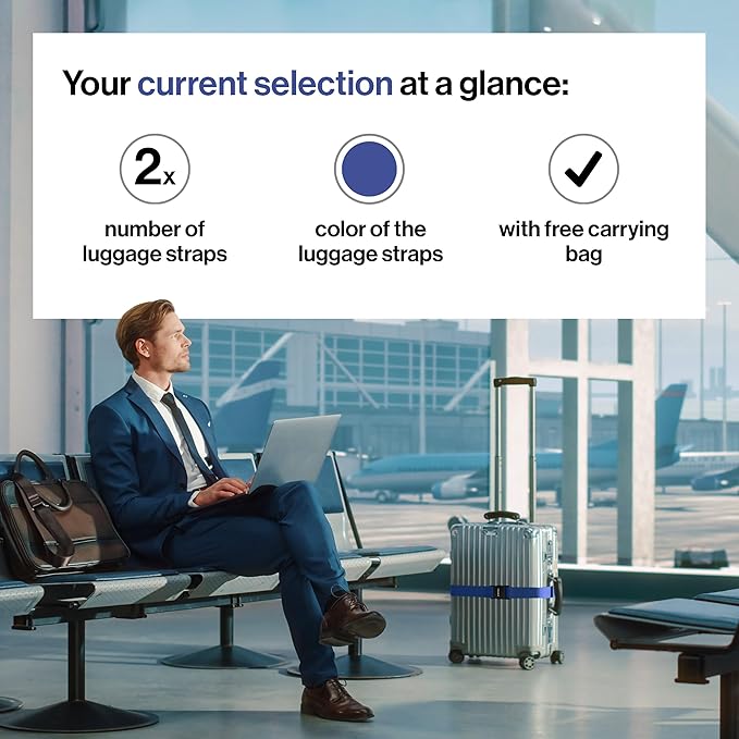 TRAVELY Luggage Straps - Particularly conspicuous & Secure - Incl. 2 Name Tags - Luggage Strap Ideal crosswise - [Set of 2]