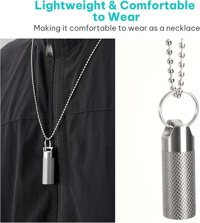 100% Waterproof Titanium Pill Box Keychain - TSA Approved, Strong and Heat Resistant, Travel Friendly | Fashion Necklace Design, Ultra Light and Compact with Extra Sealing Ring
