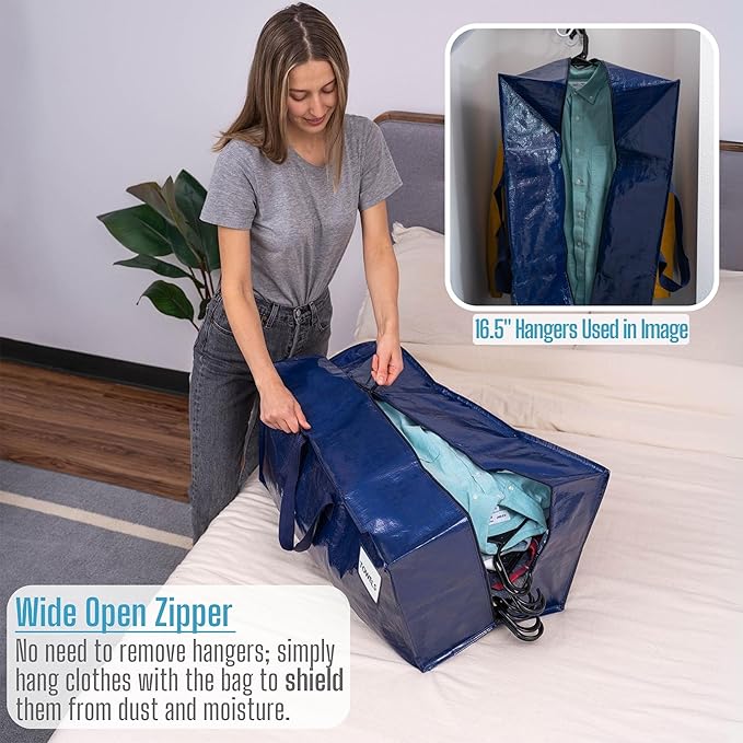 VENO 16 Pack Moving Bags w/Backpack Straps, Heavy Duty, Moving Boxes Alternative, Packing Supplies, Large Storage Totes for Dorm Room Essentials with Zipper for Clothes (Blue, 16 Pack)
