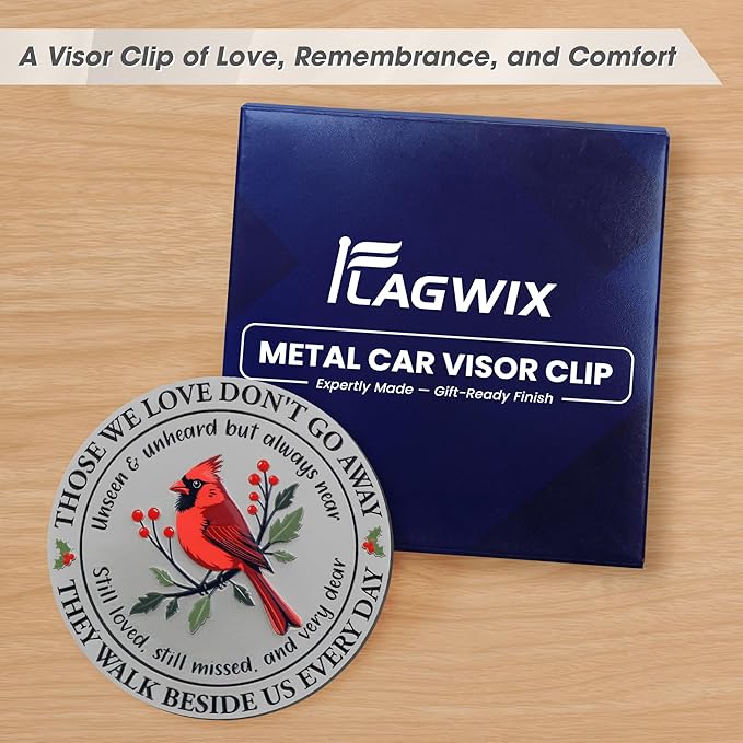 FLAGWIX Sympathy Gifts for Loss of Loved One - Cardinal Metal Car Visor Clip 3 in - Christmas Memorial Gift for Men Women, Sun Visor Clip Car Accessories, Grief Memorial Gifts, Bereavement Gift Ideas