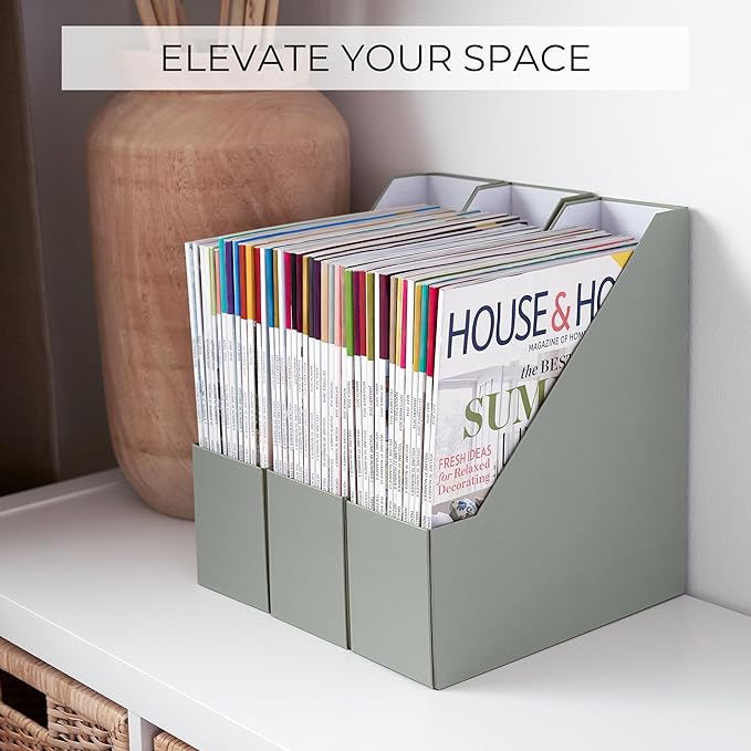 ZICOTO Beautiful Magazine Holder Set Of 3 - Sturdy File Holder to Organize Your Desk Or Shelves - The Perfect Office Storage to Effortlessly Organize Your Paperwork/Files, Magazines, Books Or Binders