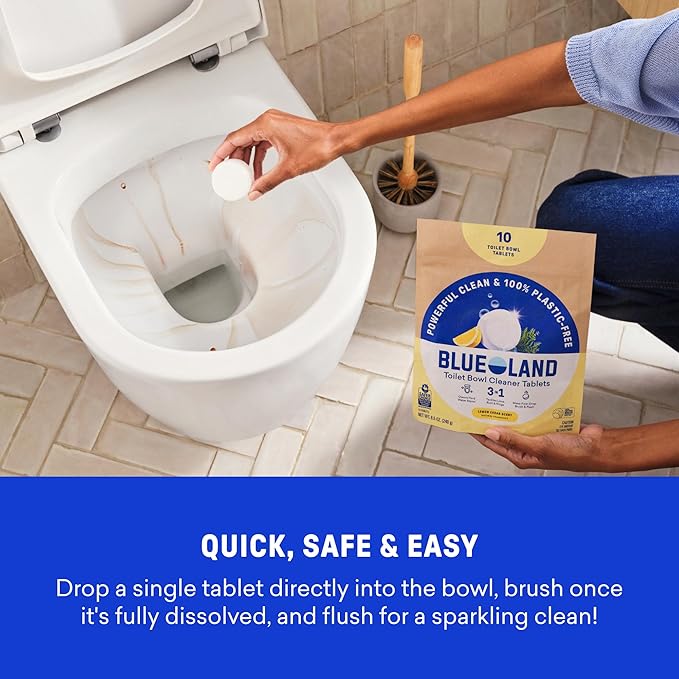BLUELAND Toilet Bowl Cleaner Tablets, 2-Pack, 28 Count, Peppermint Eucalyptus, Plastic-Free, No Harsh Chemicals, Plant-Based