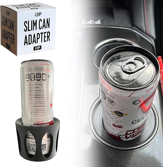 Slim Can Cup Holder Adapter for Car – Skinny Can Holder Insert for 8.4 oz & 12 oz Energy Drinks (Red Bull, Celsius, Alani, White Claw) – Anti Spill Cup Holder Insert for Cars, Trucks & Boats (1 Pack)