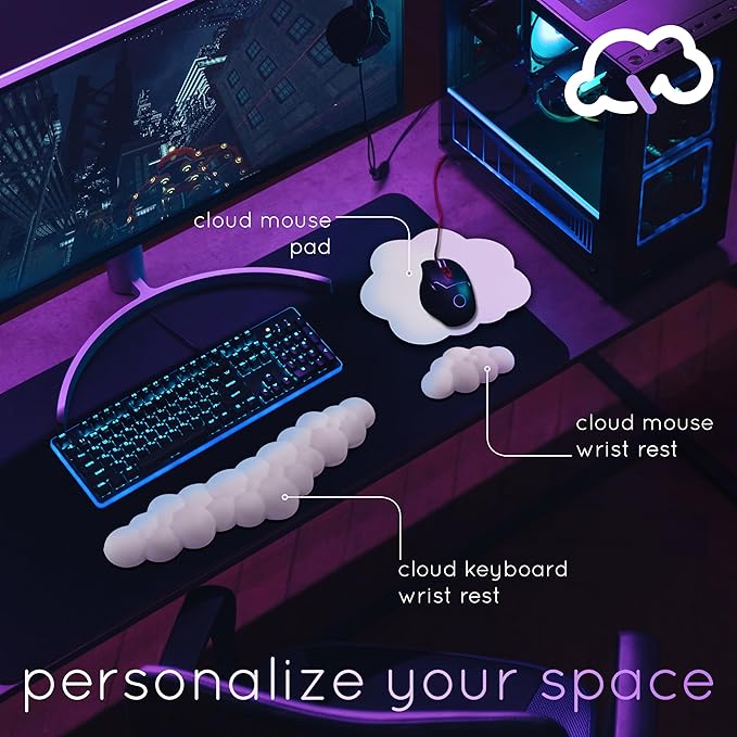 Qloud Cloud Wrist Rest Keyboard Wrist Rest for Computer Keyboard Pad, Cloud Keyboard Wrist Rest, Wrist Pad for Keyboard, Memory Foam, Non-Slip Base, Comes with Mouse Pad - Beige