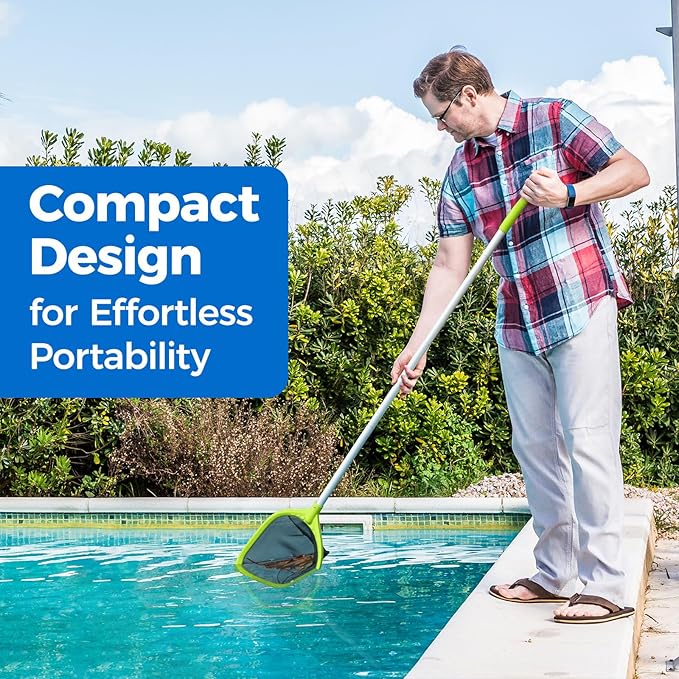 Mowend Swimming Pool Skimmer Net 57 inches, Leaf Rake Net with 4 Section Telescopic Aluminum Pole for Fast Cleaning Ponds, Hot Tub, and Spas, Pool Cleaner Supplies and Accessories