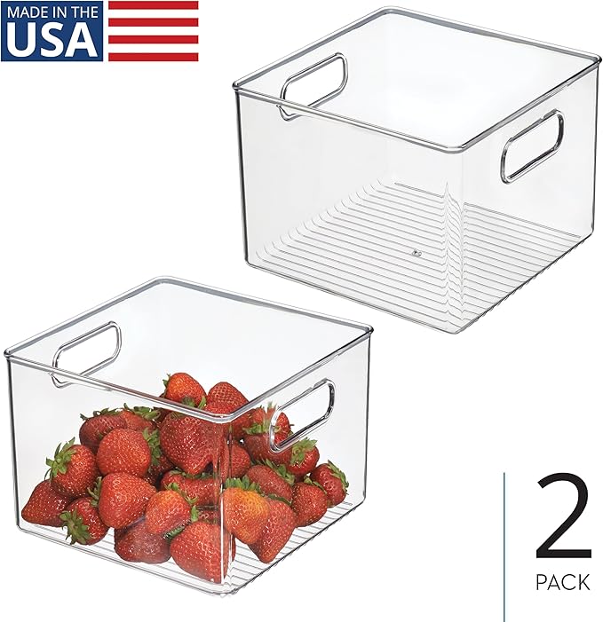 iDesign Pantry Storage Bin with Handles for Kitchen Cabinets or Fridge - Set of 2 - Clear - Made in USA