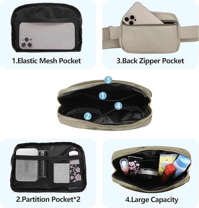 VOROLO Fanny Pack For Women And Men Crossbody Bag Belt Bag with Adjustable Strap Graduation Gifts Wood Grey