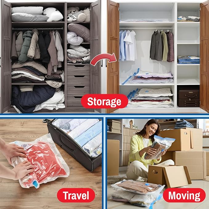 5 Pack Medium Vacuum Storage Bags for Comforters, Blankets & Clothes – Vacuum Sealed Compression Bags with Hand Pump – Space Saver Storage Bags for Bedding, Moving, Travel & Organization