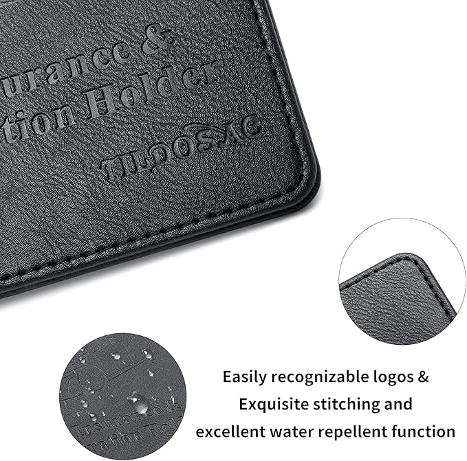 TILDOSAC Car Registration & Insurance Card Holder Leather Auto Glove Box Organizer Document Wallet with Magnetic Shut (Black, Small)