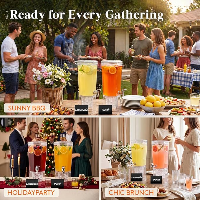Lifewit 1 Gallon Drink Dispenser for Parties 2 Pcs, 4L Plastic Beverage Container with Stand for Juice/Tea/Soda & Lemonade, Clear Water Pitcher with Spigot for Mimosa Bar Hosting 39 x 16 cm/15x6"