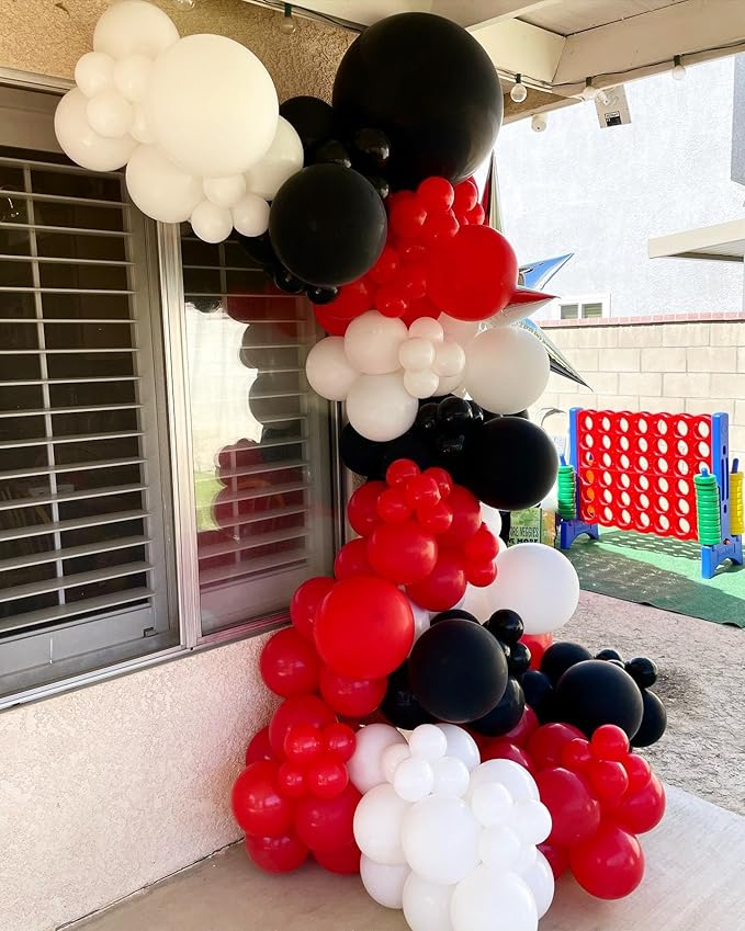 EICUECUE Red and Black White Balloons Garland Arch Kit 200Pcs - 5 10 12 18 inch Different Size Balloons for Graduation Birthday Anniversary Racing Car Poker Card Theme Party Decorations