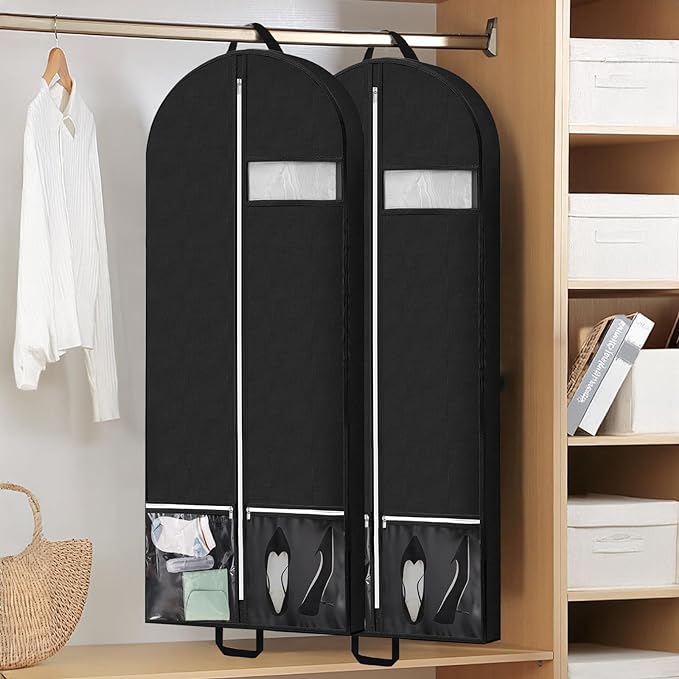 54" Garment Bags for Travel and Storage, Travel Suit Bags for Men Women with 2 Clear Pockets, Storage bags for Clothes, Suits, Dress, Shirts, Coats (Black)