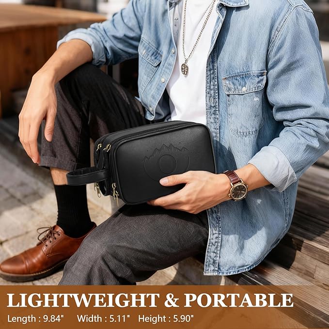 Travel Toiletry Bag for Men,Mens Shaving Bags for Toiletries,Men's Toiletry Travel Bag Leather,Personalized Travel Essentials,Birthday Gifts For Men,Black- O