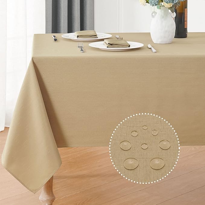 Faux Linen Rectangle Tablecloth Waterproof 60x144 inch Table Cloth Stain and Wrinkle Resistant Washable, Decorative Fabric Table Cover for Dining, Kitchen, Wedding and Parties, Coffee