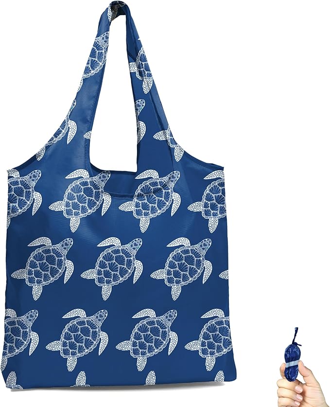 BeeGreen Turtle Ultimate Large Capacity Tote Bag - Reusable Grocery Shopping Bag - Beach Foldable Compact Portable Machine Washable