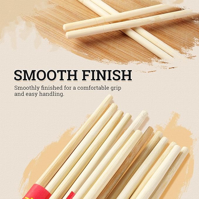 52USA Disposable Bamboo Chopsticks (100 Sets) - 9'' Long, UV Treated, Individually Wrapped Japanese and Chinese Wooden Chopsticks Bulk