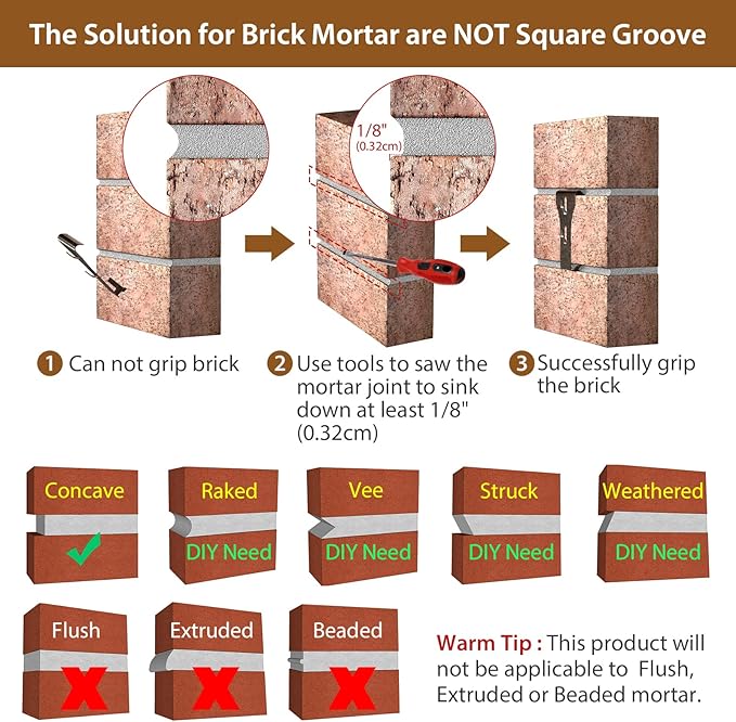 Brick Hook Clips for Hanging Outdoors, Brick Hangers for Brick Wall Hanging No Drill and Nails, Heavy Duty Brick Siding Clips Wall Hangers Fits Standard Brick 2-1/4" to 2-3/8" in Height (24, Standard)