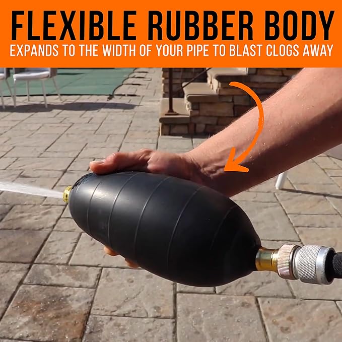 DrainX Hydro Pressure Drain Cleaning Bladder Pro - Fits 1.5" to 3" Drain Pipes - Unclogs Stubborn Blockages in Bathroom Sinks, Shower Drains, Bathtubs, Plumbing Pipes