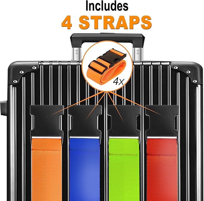 Luggage Straps for Suitcases TSA Approved Travel Belt 4 Pack by Chelmon (Mixed Colors)
