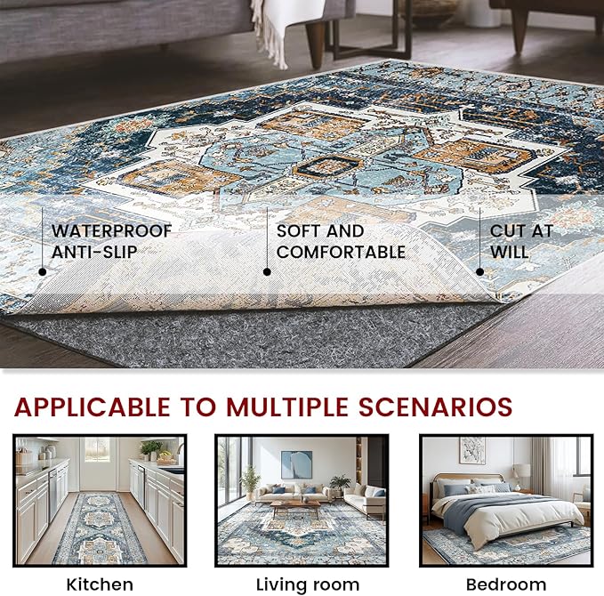 Waterproof Rug Pad, 4x4 ft Area Rug Non-Slip Carpet Pad, Non-Slip Rug Pads for All Floors and Finishes, Felt Pad for Hardwood Floors, Keeps Carpets in Place Soft and Safe