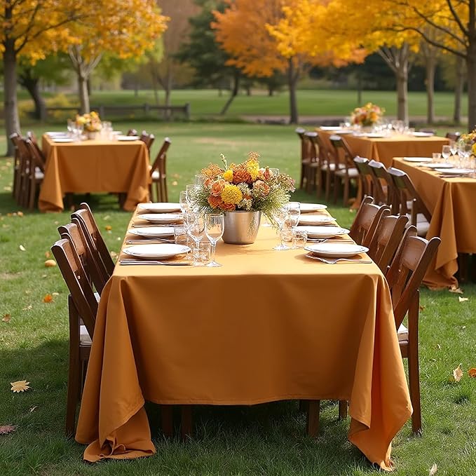 sancua Thanksgiving Tablecloths for 8 Foot Rectangle Tables, 8 Pack Light Brown - Washable Polyester Fabric Fall Table Cloth for Harvest Party, Birthday, Banquet Reception, 60x120 Inch Bronze