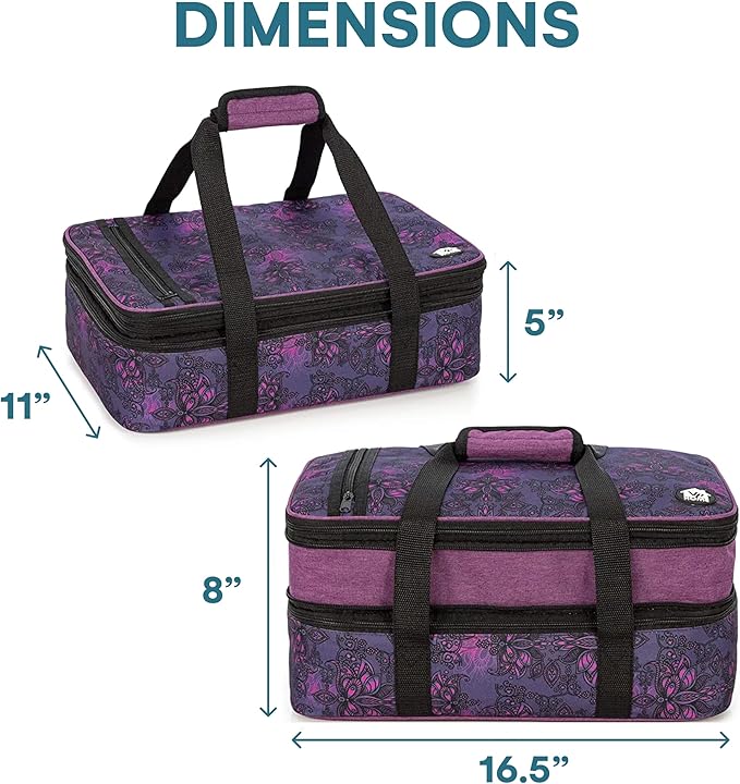 VP Home Double Casserole Insulated Travel Food Containers Carry Bag - Henna Tattoo Design for Trip Birthday Party, Mother's Day, Grocery Store, Supermarket, Outdoor Picnic, and More - Lunch Bag