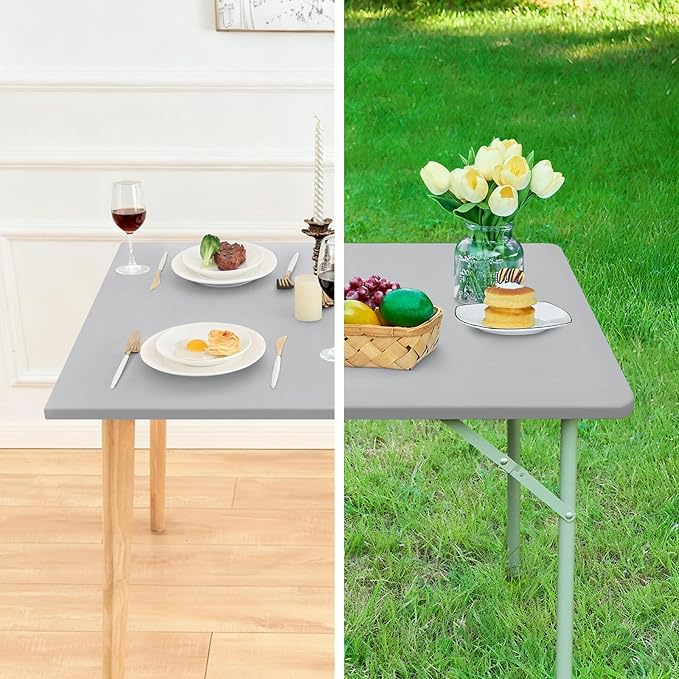 Fitted Rectangle Tablecloth 20 x 30 Inch Elastic Table Cloth for 2.5ft Table, Stretch Spandex Table Cover Silver Washable Polyester Table Top Cap Cover for Dining Picnic Camping Indoor and Outdoor