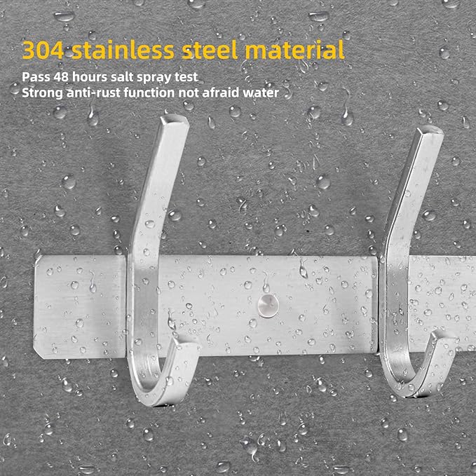 Coat Rack Wall Mounted, Stainless Steel Silver Towel Racks with 5 Hooks for Bathroom Kitchen Bedroom Door